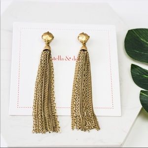 Stella & Dot Gold Fringe Tassel Earrings